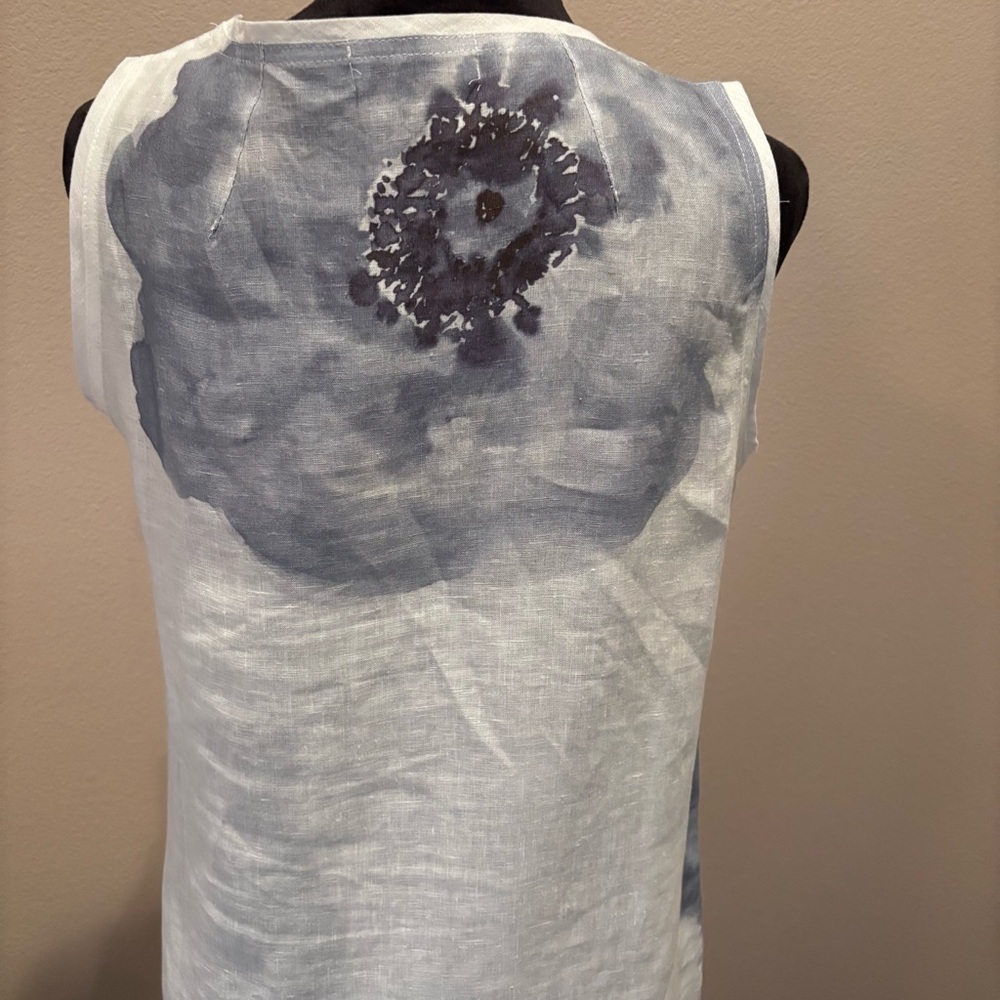 iLinen Linen Dress Watercolor Blue Flower, Medium, Chic Elegant Beach Classy - Picture 8 of 13